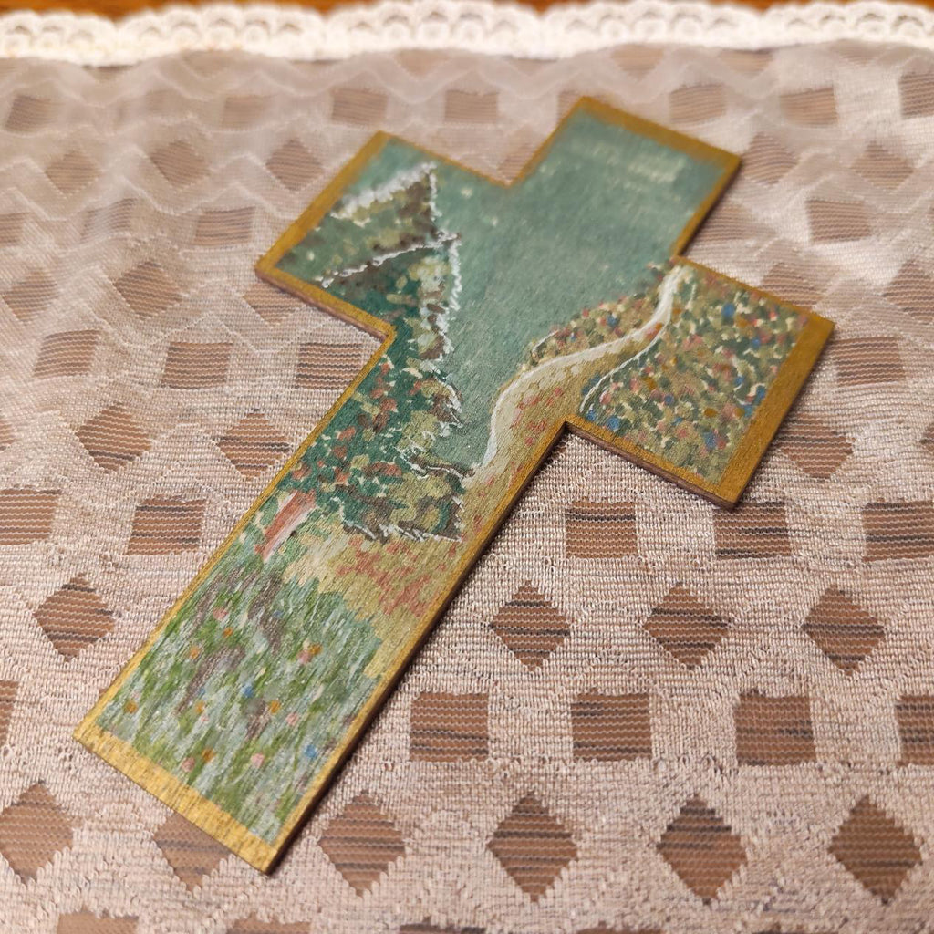 Croix en bois - Forêt & Roses rouges