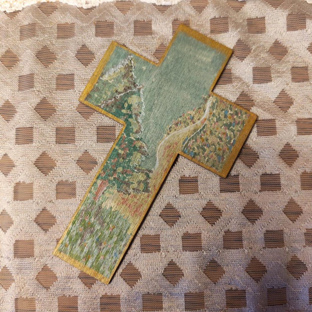 Croix en bois - Forêt & Roses rouges