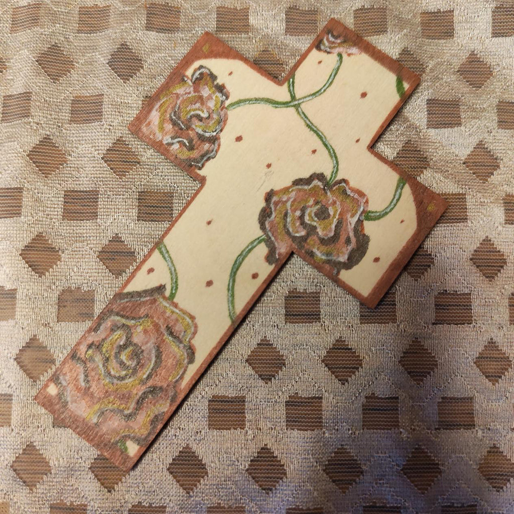 Croix en bois - Forêt & Roses rouges