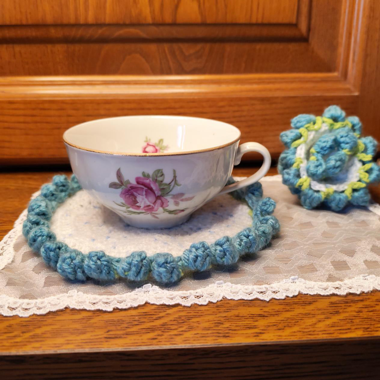 Lot de 4 Sous-verre crochet vintage - Bouquet fleuri
