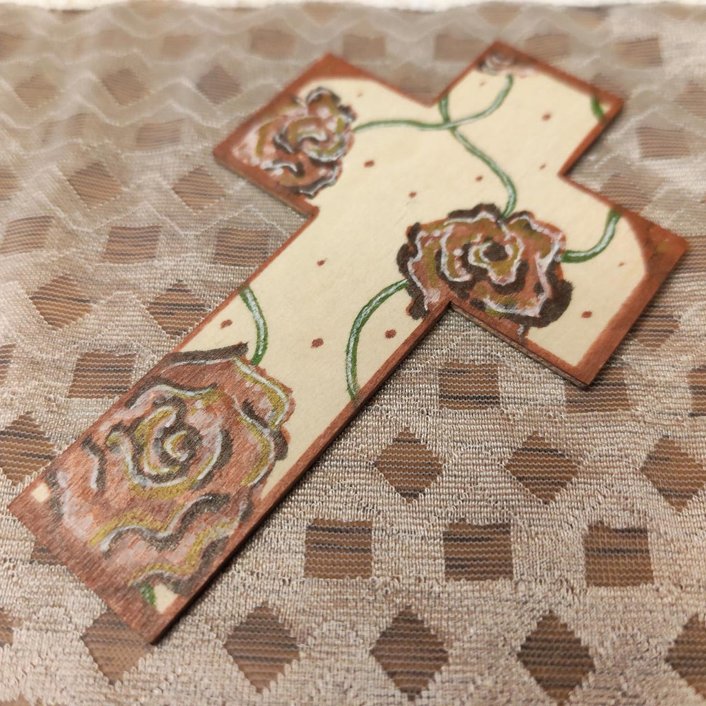 Croix en bois - Forêt & Roses rouges