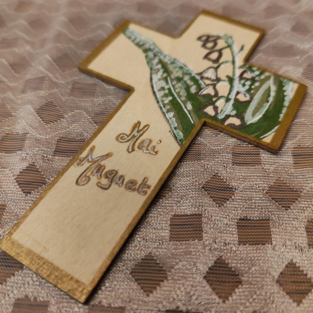 Croix en bois - Muguet de mai & Douce promesse