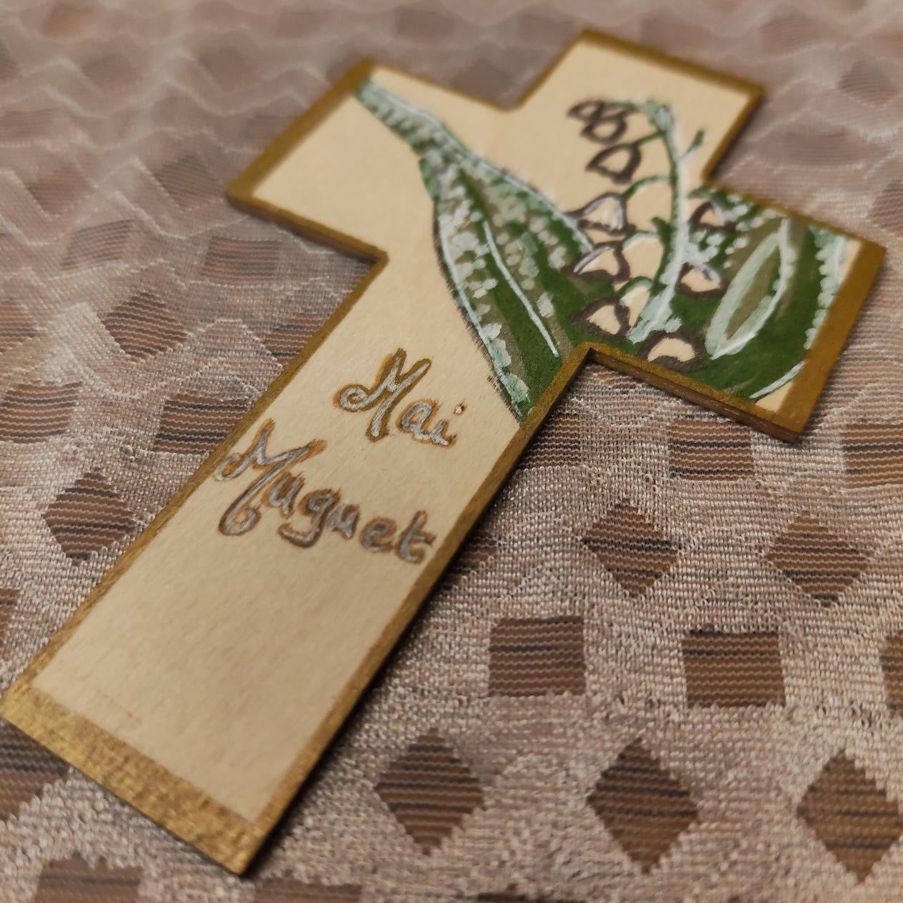 Croix en bois - Muguet de mai & Douce promesse